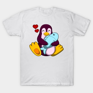 Penguin with Fish & Hearts T-Shirt